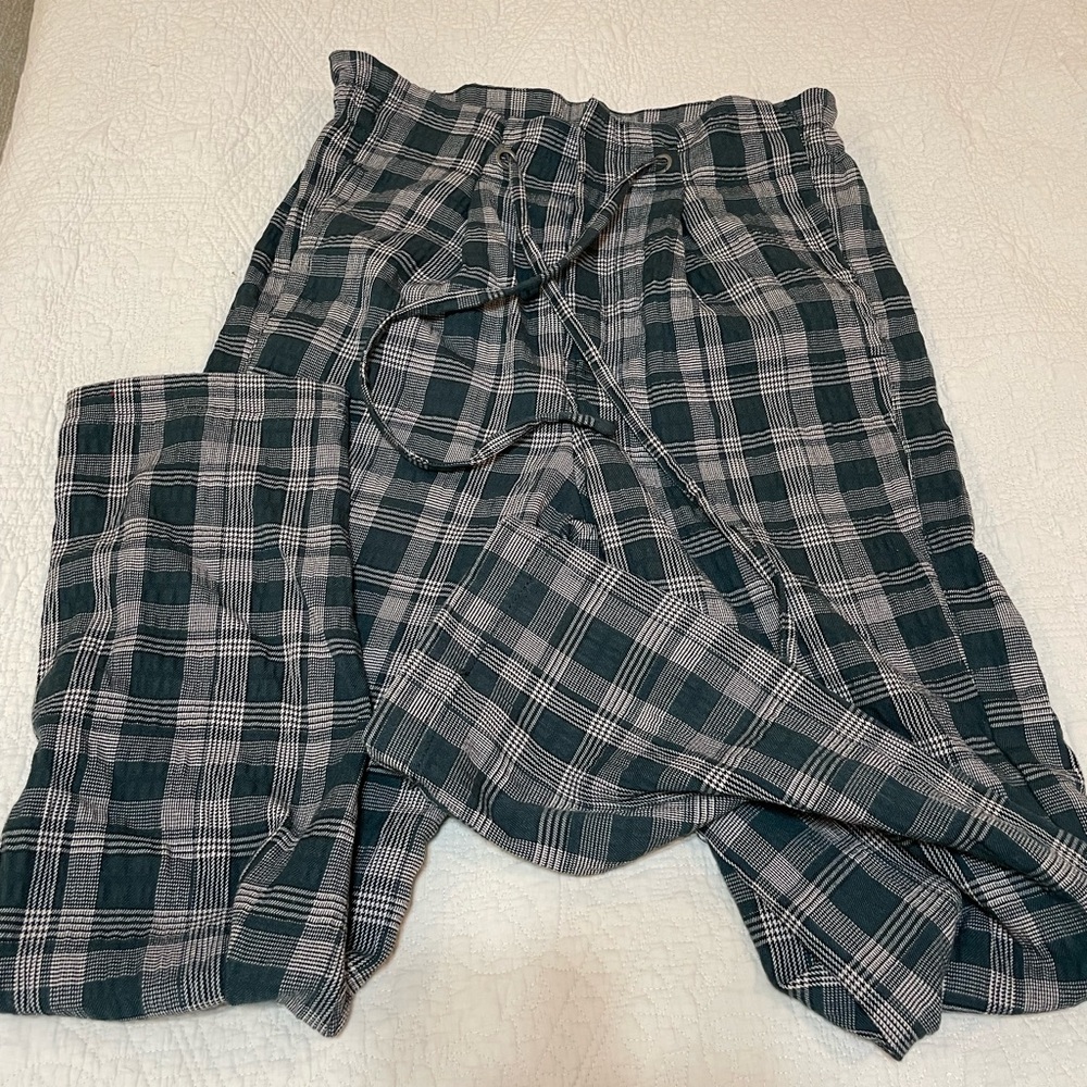 Free People Plaid Drawstring Lounge Pants in Black and Gray
